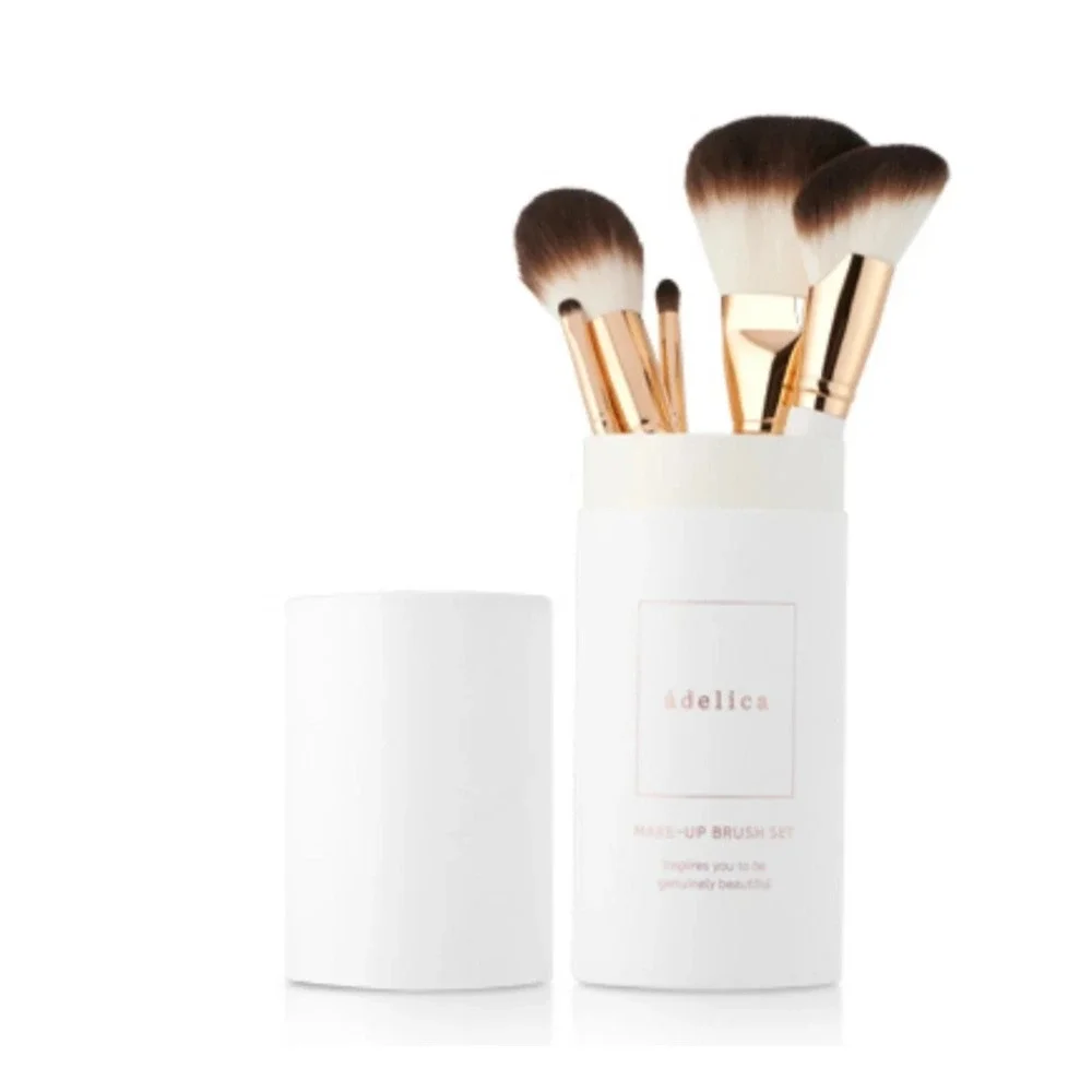 Adelica Korean Make-Up Brush Set with White Travel Case Rose Gold Accents New!!